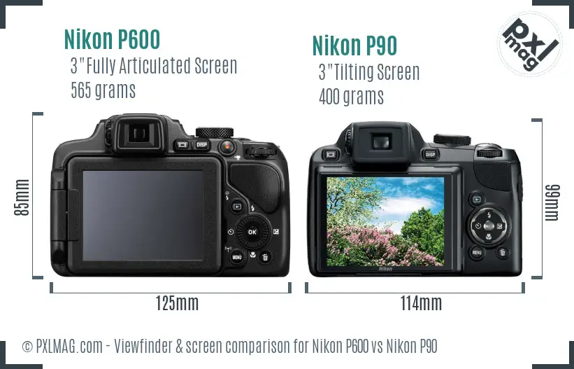 Nikon P600 vs Nikon P90 Screen and Viewfinder comparison