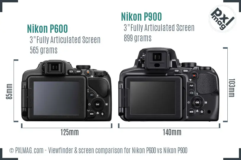 Nikon P600 vs Nikon P900 Screen and Viewfinder comparison