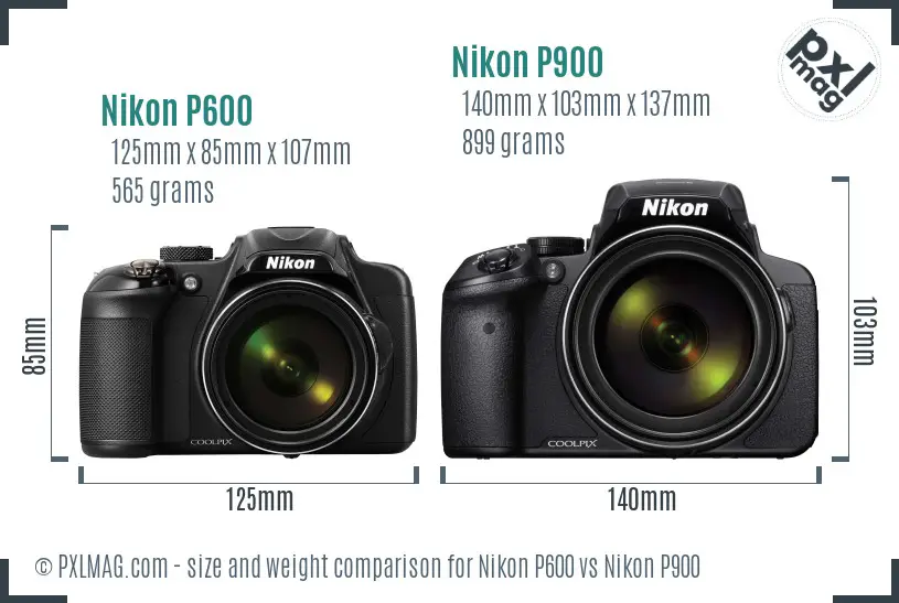 Nikon P600 vs Nikon P900 size comparison