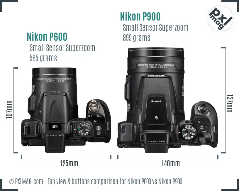 Nikon P600 vs Nikon P900 top view buttons comparison