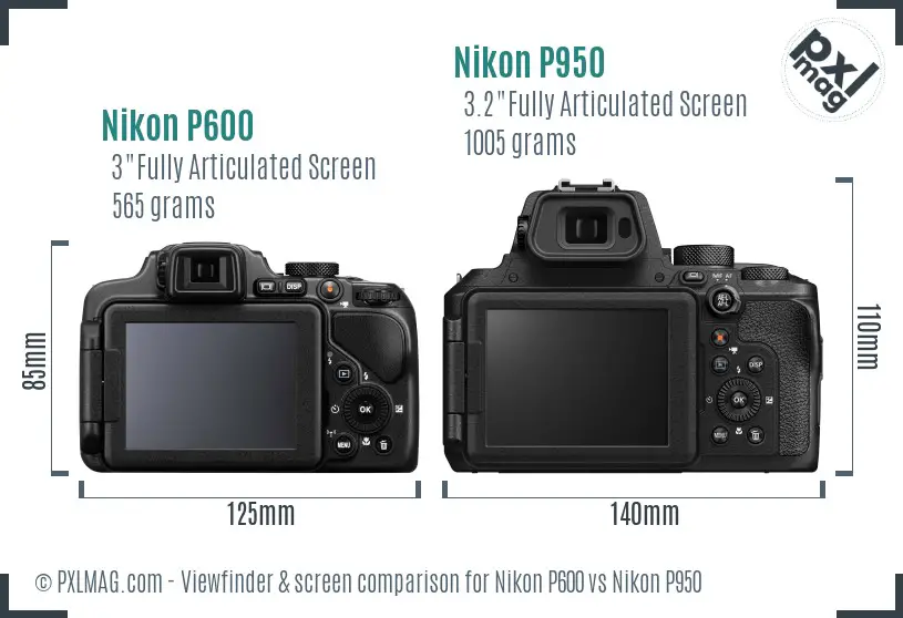 Nikon P600 vs Nikon P950 Screen and Viewfinder comparison