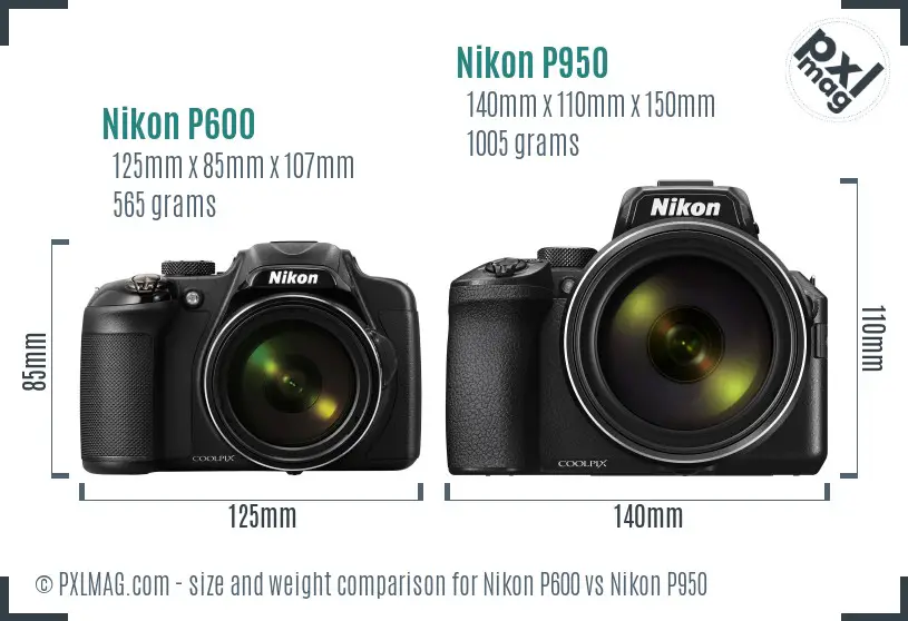 Nikon P600 vs Nikon P950 size comparison