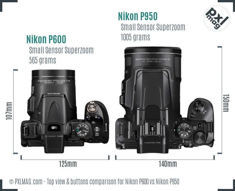 Nikon P600 vs Nikon P950 top view buttons comparison