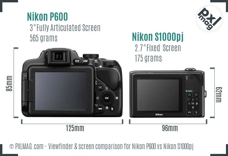 Nikon P600 vs Nikon S1000pj Screen and Viewfinder comparison