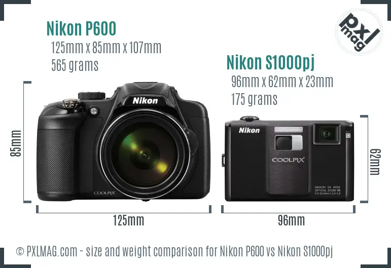 Nikon P600 vs Nikon S1000pj size comparison