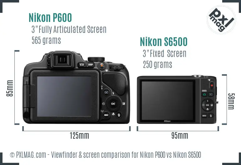 Nikon P600 vs Nikon S6500 Screen and Viewfinder comparison
