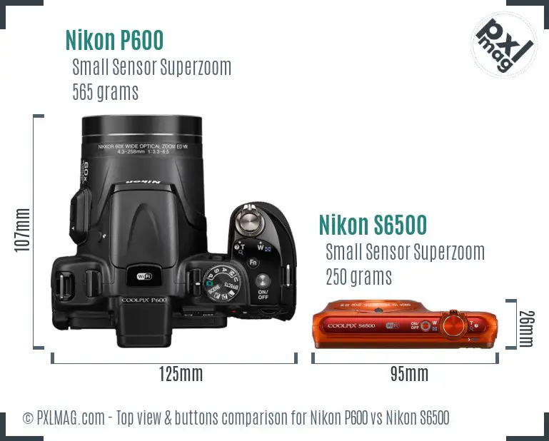 Nikon P600 vs Nikon S6500 top view buttons comparison