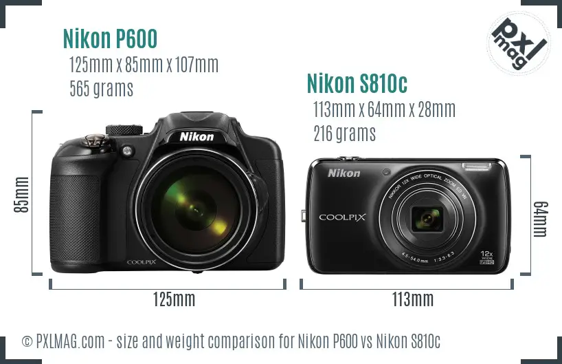 Nikon P600 vs Nikon S810c size comparison Nikon P600 vs Nikon S810c size comparison