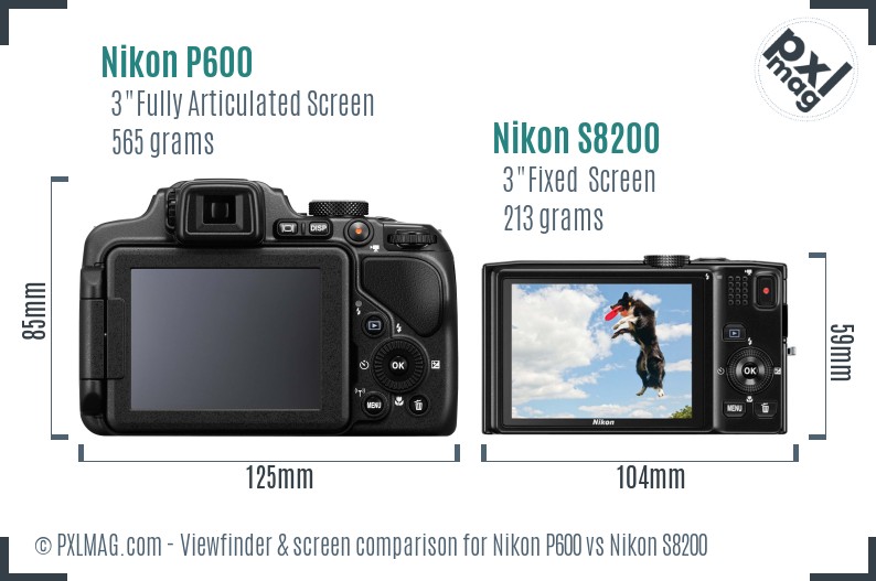 Nikon P600 vs Nikon S8200 Screen and Viewfinder comparison