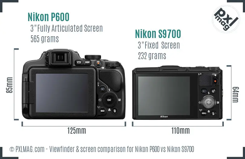 Nikon P600 vs Nikon S9700 Screen and Viewfinder comparison