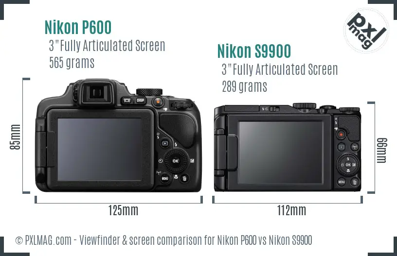 Nikon P600 vs Nikon S9900 Screen and Viewfinder comparison