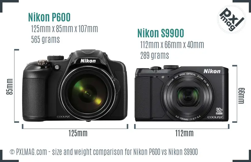 Nikon P600 vs Nikon S9900 size comparison