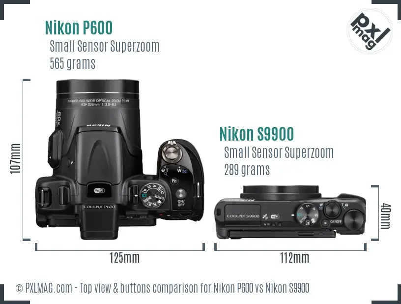 Nikon P600 vs Nikon S9900 top view buttons comparison