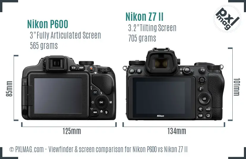 Nikon P600 vs Nikon Z7 II Screen and Viewfinder comparison