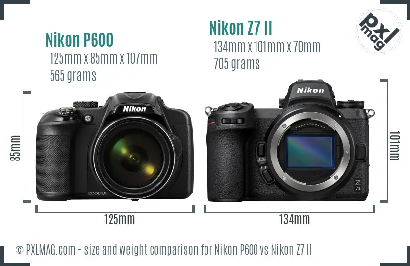 Nikon P600 vs Nikon Z7 II size comparison