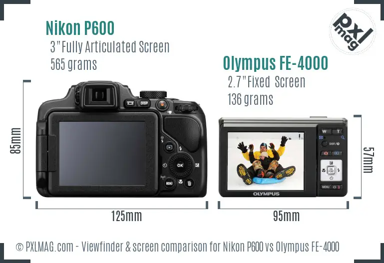 Nikon P600 vs Olympus FE-4000 Screen and Viewfinder comparison