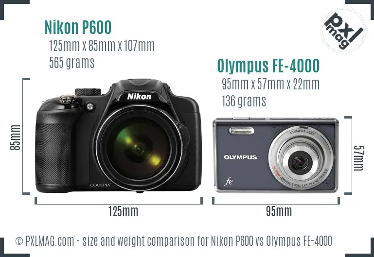 Nikon P600 vs Olympus FE-4000 size comparison