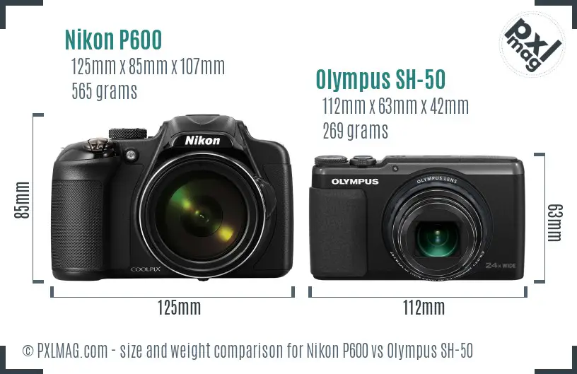 Nikon P600 vs Olympus SH-50 size comparison