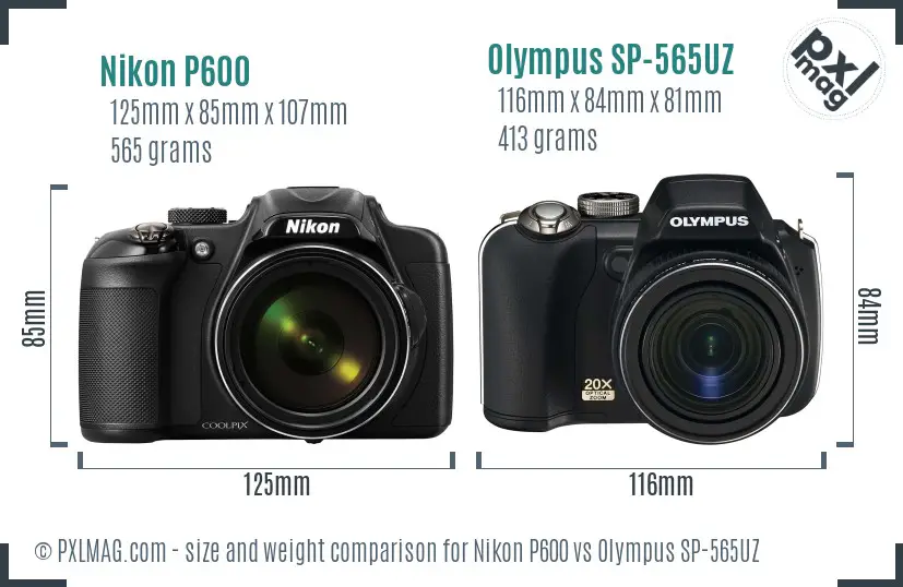 Nikon P600 vs Olympus SP-565UZ size comparison