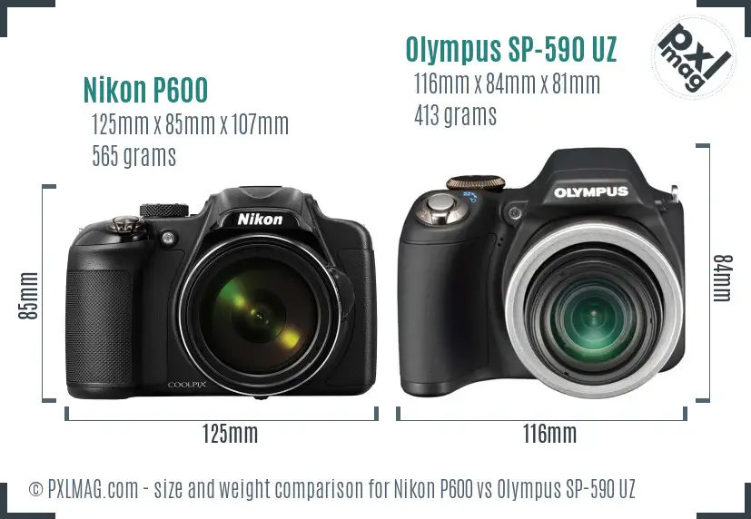 Nikon P600 vs Olympus SP-590 UZ size comparison
