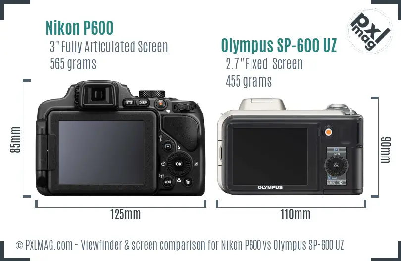 Nikon P600 vs Olympus SP-600 UZ Screen and Viewfinder comparison