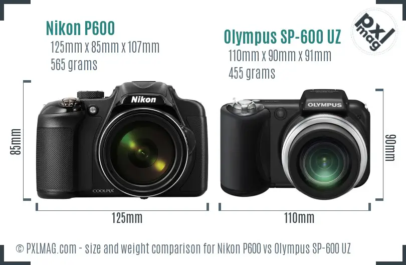 Nikon P600 vs Olympus SP-600 UZ size comparison