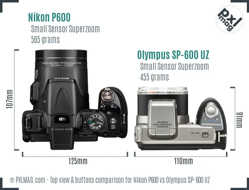 Nikon P600 vs Olympus SP-600 UZ top view buttons comparison