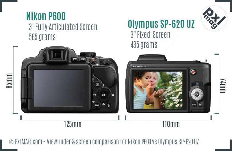 Nikon P600 vs Olympus SP-620 UZ Screen and Viewfinder comparison