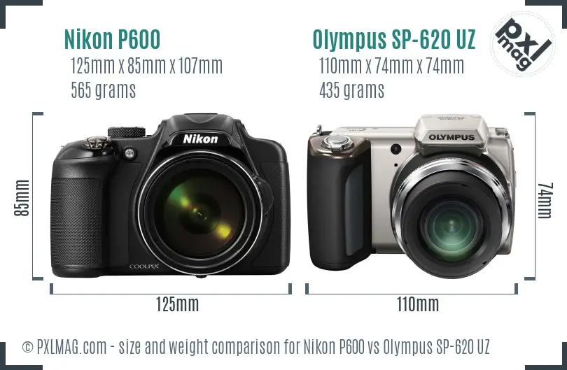 Nikon P600 vs Olympus SP-620 UZ size comparison