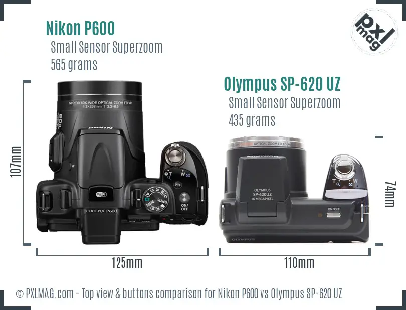 Nikon P600 vs Olympus SP-620 UZ top view buttons comparison