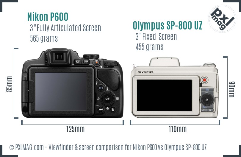 Nikon P600 vs Olympus SP-800 UZ Screen and Viewfinder comparison