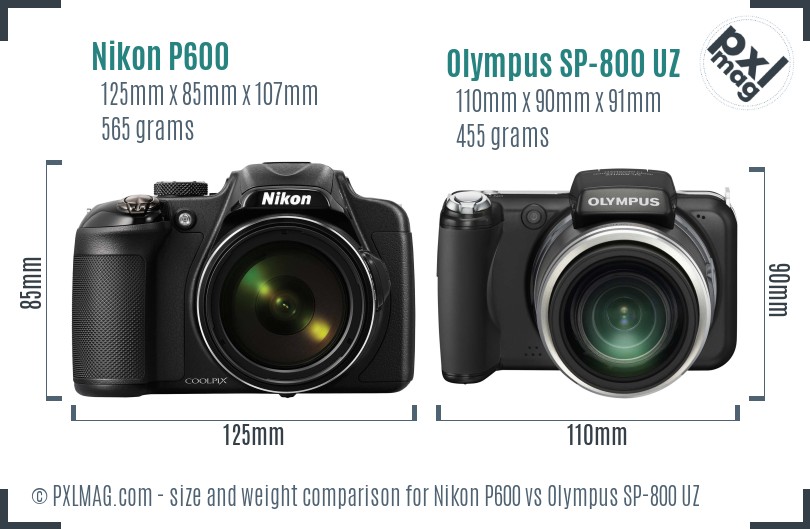 Nikon P600 vs Olympus SP-800 UZ size comparison Nikon P600 vs Olympus SP-800 UZ size comparison