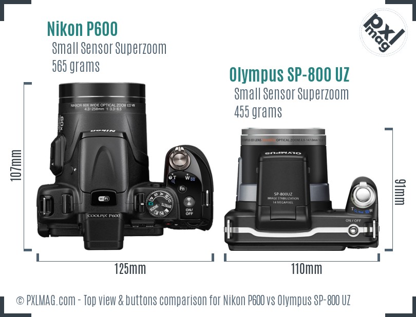 Nikon P600 vs Olympus SP-800 UZ top view buttons comparison