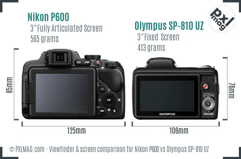 Nikon P600 vs Olympus SP-810 UZ Screen and Viewfinder comparison