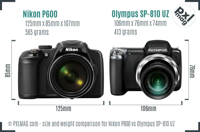 Nikon P600 vs Olympus SP-810 UZ size comparison