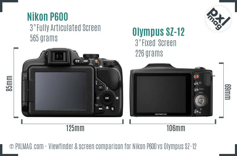 Nikon P600 vs Olympus SZ-12 Screen and Viewfinder comparison