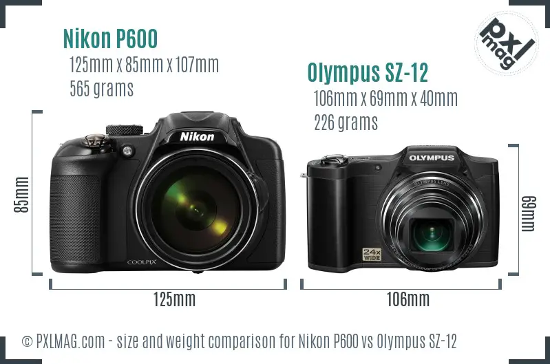 Nikon P600 vs Olympus SZ-12 size comparison