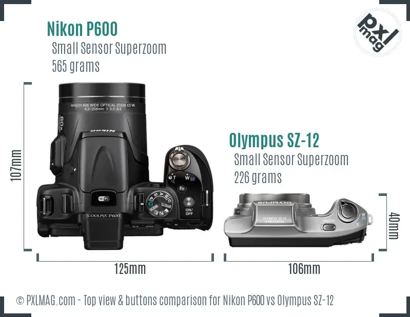 Nikon P600 vs Olympus SZ-12 top view buttons comparison