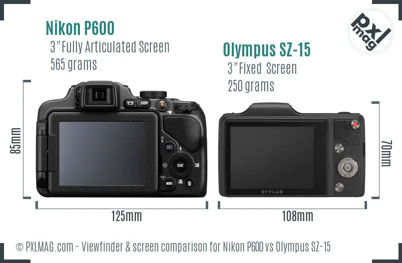 Nikon P600 vs Olympus SZ-15 Screen and Viewfinder comparison