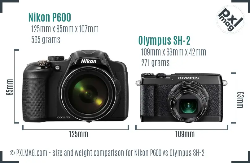 Nikon P600 vs Olympus SH-2 size comparison Nikon P600 vs Olympus SH-2 size comparison