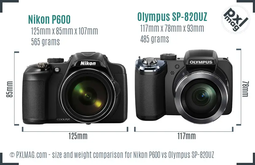 Nikon P600 vs Olympus SP-820UZ size comparison Nikon P600 vs Olympus SP-820UZ size comparison