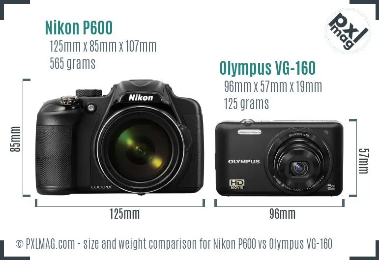 Nikon P600 vs Olympus VG-160 size comparison