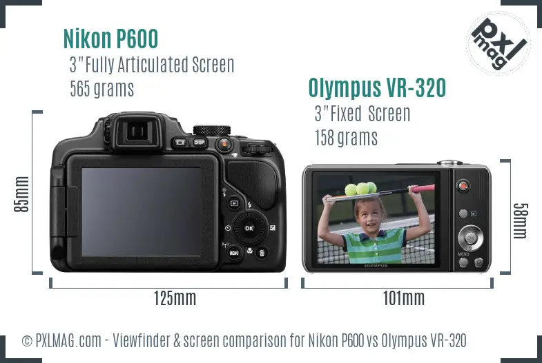 Nikon P600 vs Olympus VR-320 Screen and Viewfinder comparison