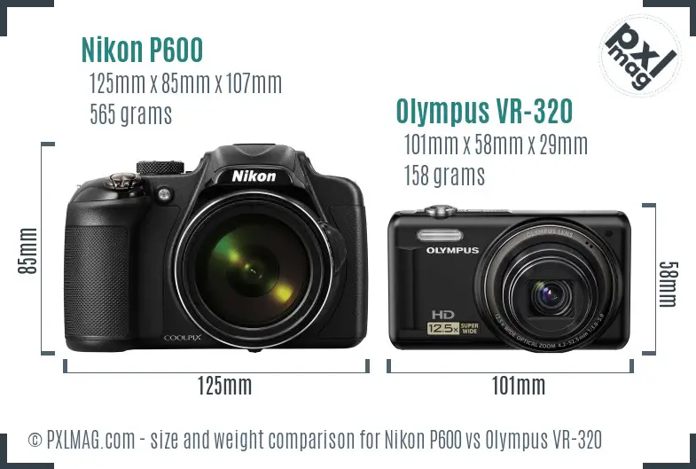 Nikon P600 vs Olympus VR-320 size comparison