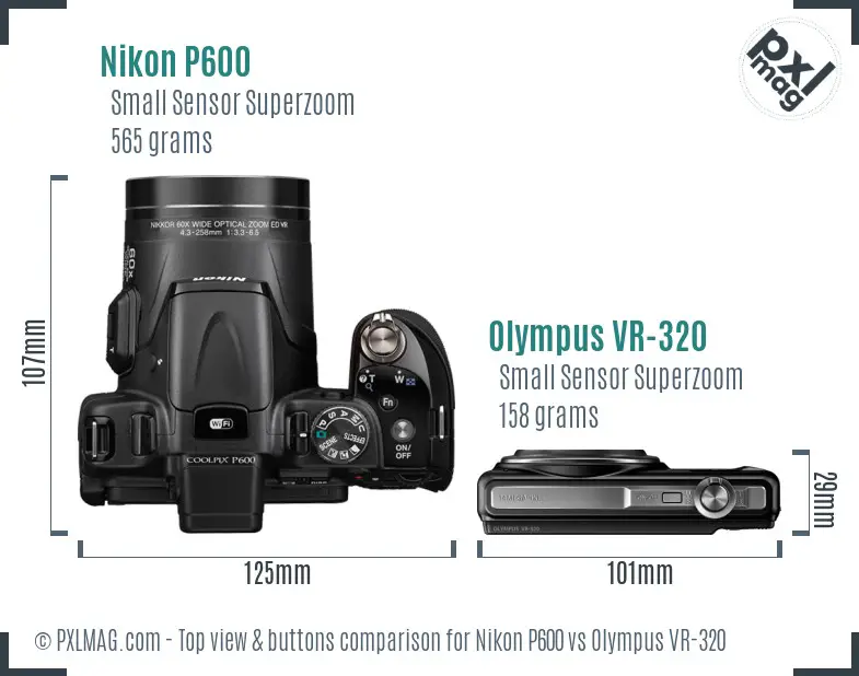 Nikon P600 vs Olympus VR-320 top view buttons comparison