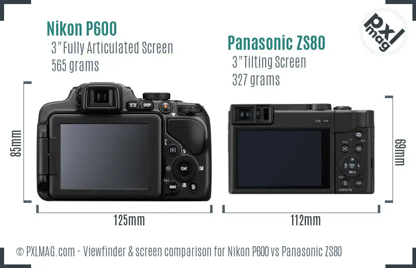 Nikon P600 vs Panasonic ZS80 Screen and Viewfinder comparison