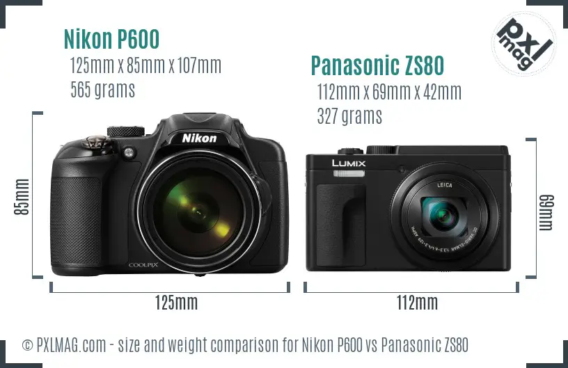 Nikon P600 vs Panasonic ZS80 size comparison