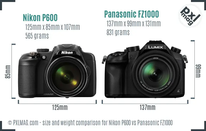 Nikon P600 vs Panasonic FZ1000 size comparison