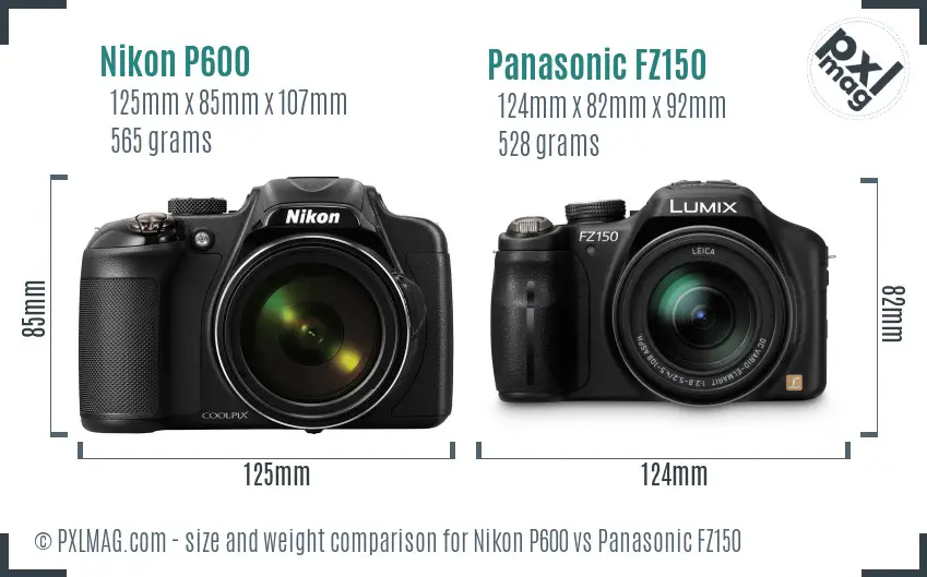 Nikon P600 vs Panasonic FZ150 size comparison Nikon P600 vs Panasonic FZ150 size comparison