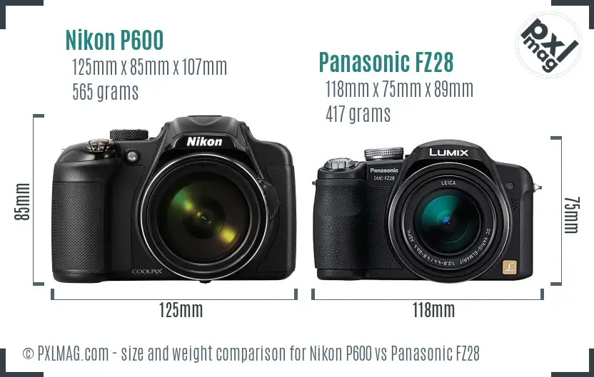 Nikon P600 vs Panasonic FZ28 size comparison Nikon P600 vs Panasonic FZ28 size comparison